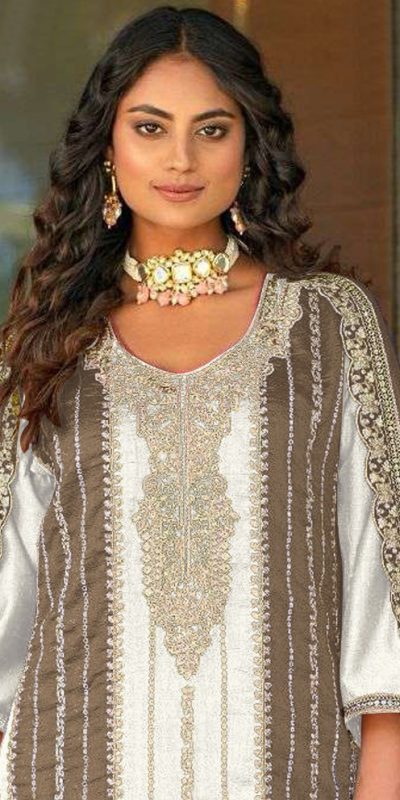 Grand White Color Vichitra Embroidery Codding Sequence Salwar Suit