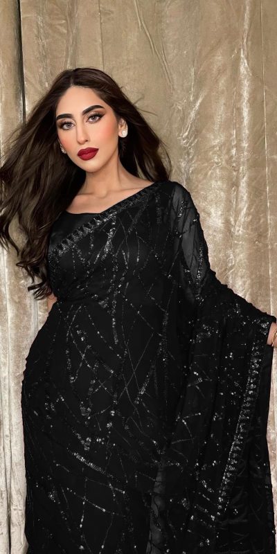 Majestic Black Color Georgette Embroidery Sequence Piping Saree