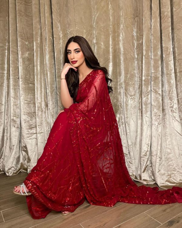 Majestic Red Color Georgette Embroidery Sequence Piping Saree