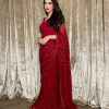 Majestic Red Color Georgette Embroidery Sequence Piping Saree
