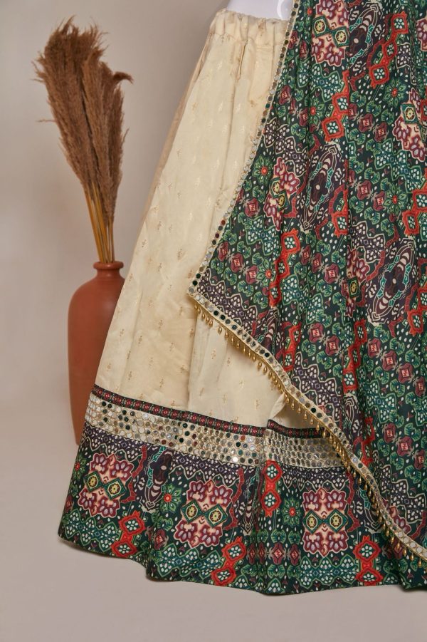Pretty Cream Jaccard Silk Dori Embroidery Printed Lehenga Choli