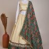 Pretty Cream Jaccard Silk Dori Embroidery Printed Lehenga Choli
