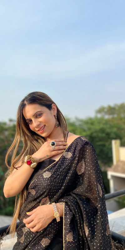 Stylish Black Color Georgette Sequence Lace border Work Saree