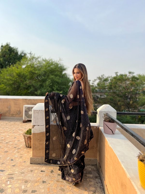 Stylish Black Color Georgette Sequence Lace border Work Saree