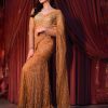Golden Butter Fly Heavy Net Embroidered Saree