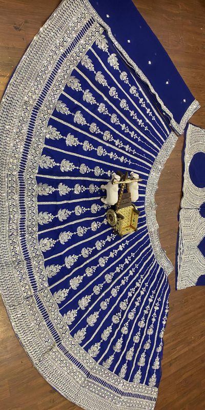 Attractive Royal Blue Color Georgette Embroidered Lehenga Choli