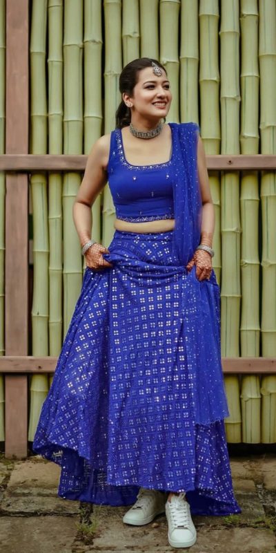 Grand Blue Color Georgette Embroidery Lehenga Choli