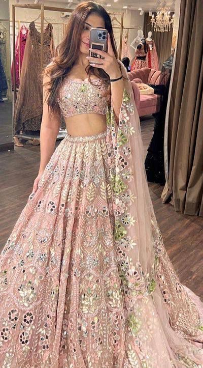 Grand Light Pink Color Soft Butterfly Net Embroidered Lehenga Choli