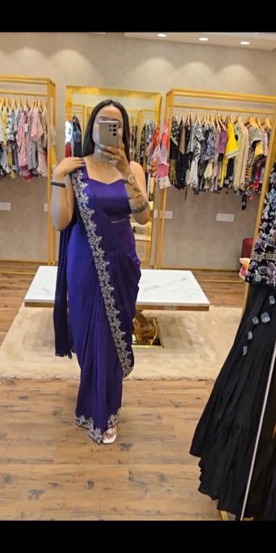 Pretty Royal Blue Color Chinon Embroidery Work Koti And Saree