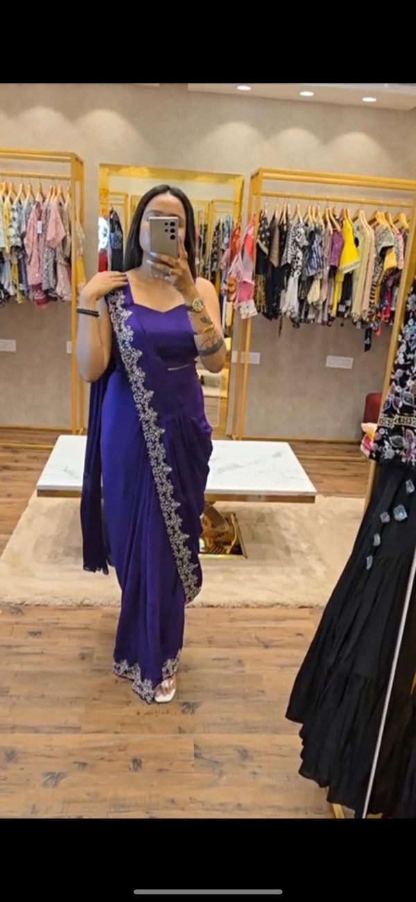 Pretty Royal Blue Color Chinon Embroidery Work Koti And Saree