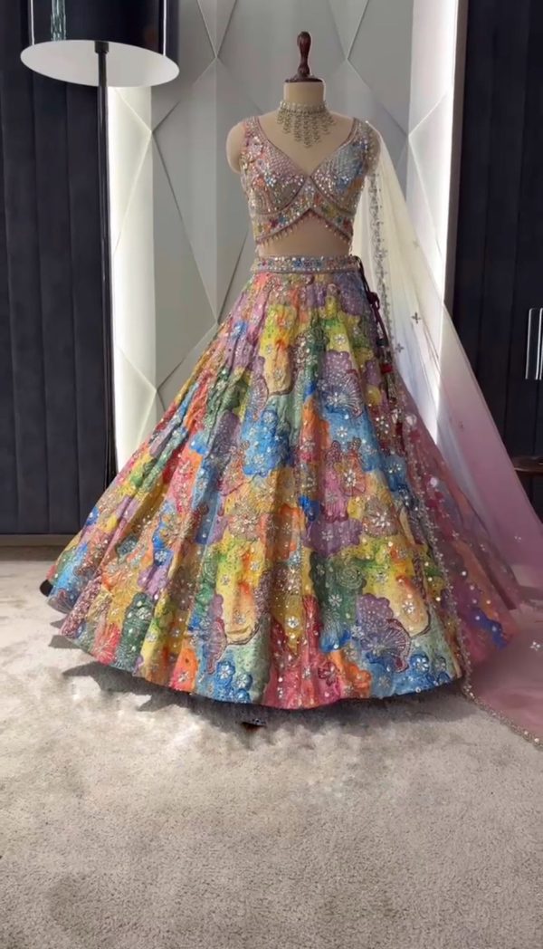 Resplendent Malty Color Satin Silk Embroidered Lehenga Choli