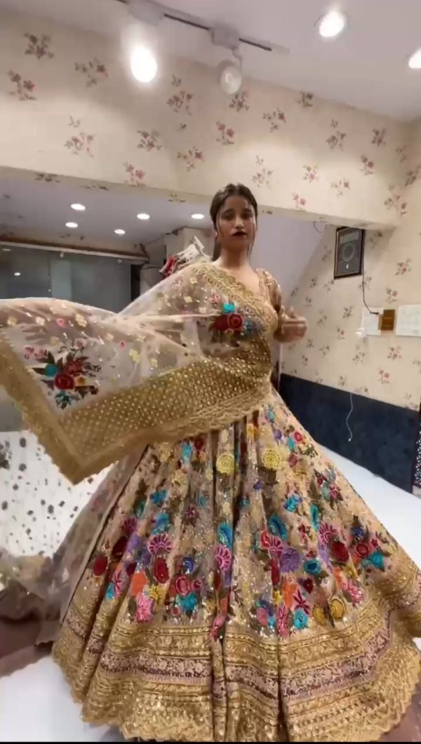 Special Golden Color Georgette Embroidered Sequins Lehenga Choli