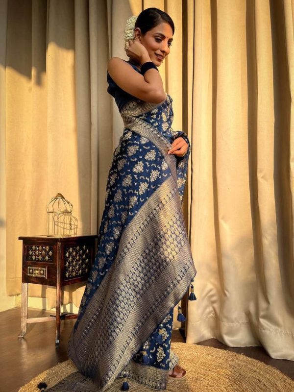 KP 5079 Blue Color Soft Lichi Silk Jacquard On All Over Saree Casual, Party Wear, Wedding, Events Etc. Expected Delivery 4-6 Working Days @1449/- | Sarees, Bollywood Sarees, Creative Sarees, Designer Sarees, Embroidered Sarees, Ethnic Saree, Modern Digital sarees, Party Wear Sarees