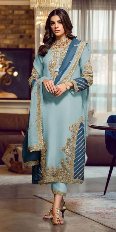 Aglow Light Blue Georgette Embroidery Sequence Salwar Suit