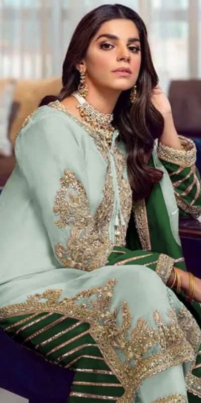 Aglow Light Green Georgette Embroidery Sequence Salwar Suit
