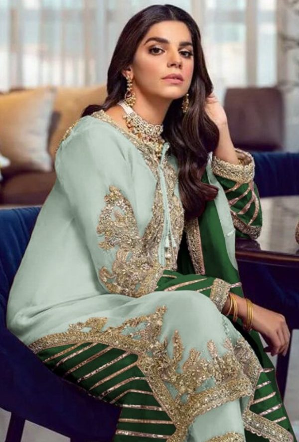 Aglow Light Green Georgette Embroidery Sequence Salwar Suit