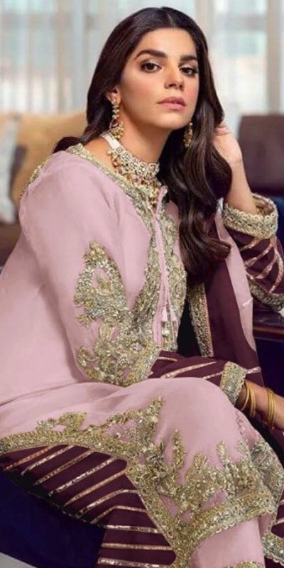 Aglow Light Purple Georgette Embroidery Sequence Salwar Suit