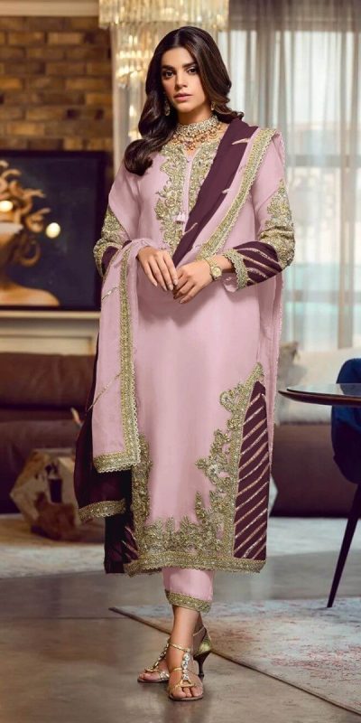 Aglow Light Purple Georgette Embroidery Sequence Salwar Suit