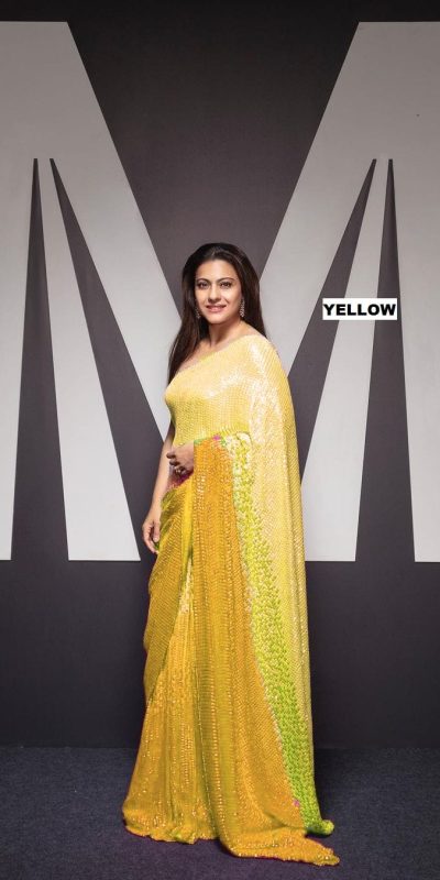 Artful Off Yellow Padding Georgette Double Run Sequins Work Saree