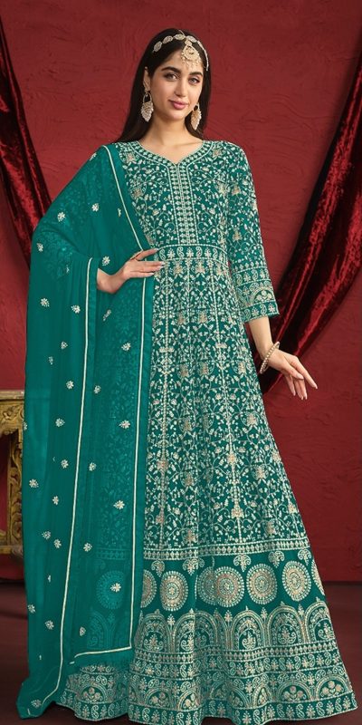 Beautiful Peacock Green Color Georgette Embroidery Salwar Suit