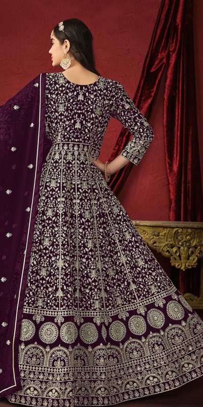 Beautiful Wine Color Georgette Embroidery Salwar Suit