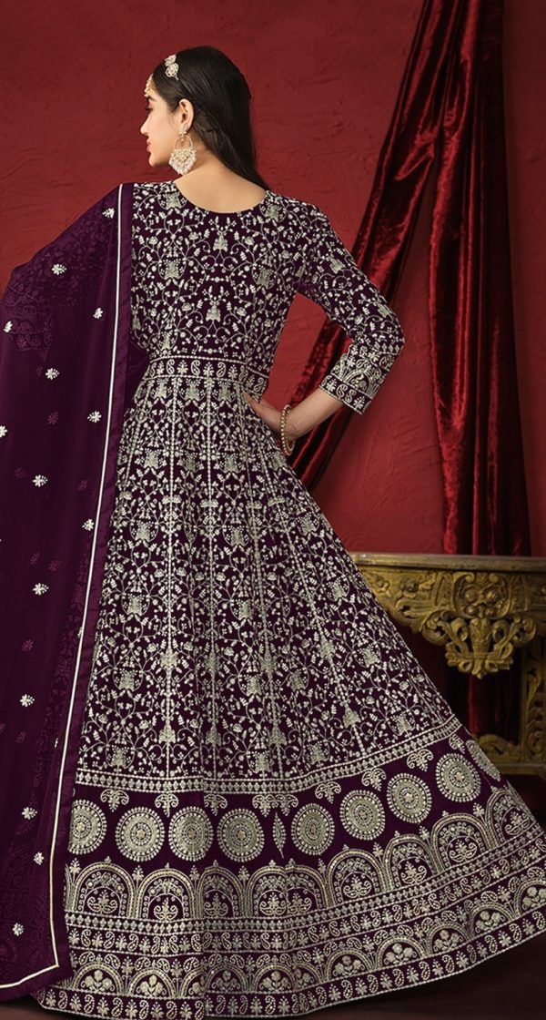 Beautiful Wine Color Georgette Embroidery Salwar Suit