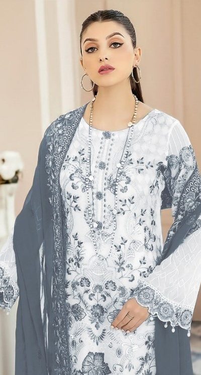 Classic White & Black Color Georgette Embroidery Salwar Suit