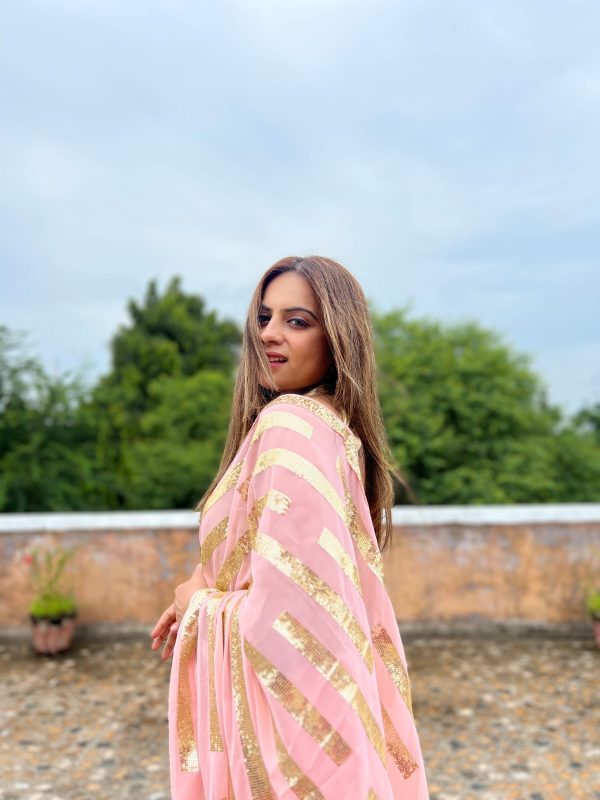 Glamorous Pink Color Georgette Embroidery Sequence Saree