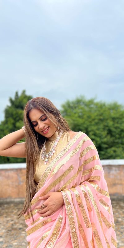 Glamorous Pink Color Georgette Embroidery Sequence Saree