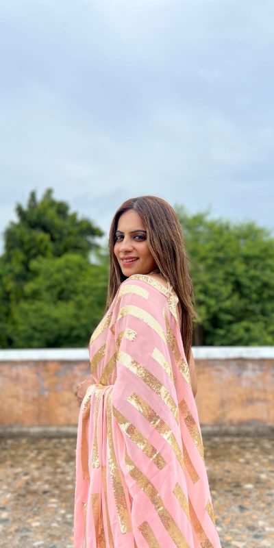 Glamorous Pink Color Georgette Embroidery Sequence Saree