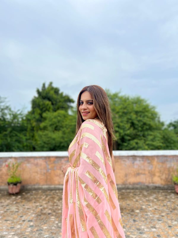 Glamorous Pink Color Georgette Embroidery Sequence Saree