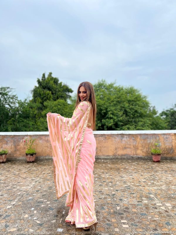 Glamorous Pink Color Georgette Embroidery Sequence Saree