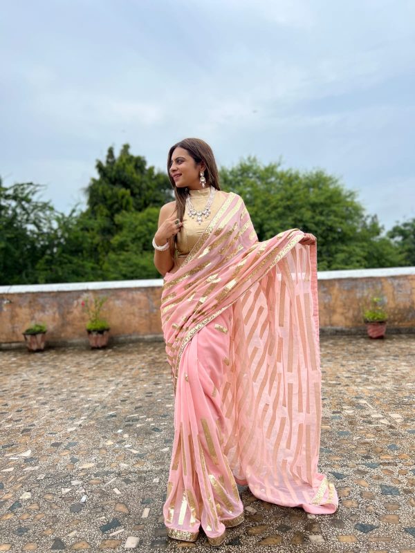 Glamorous Pink Color Georgette Embroidery Sequence Saree
