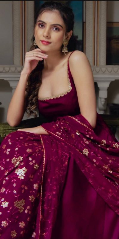 Gorgeous Purple Heavy Faux Georgette With Fully Flair Salwar Suit