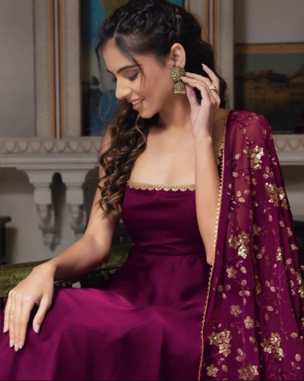 Gorgeous Purple Heavy Faux Georgette With Fully Flair Salwar Suit
