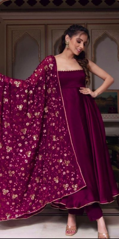 Gorgeous Purple Heavy Faux Georgette With Fully Flair Salwar Suit
