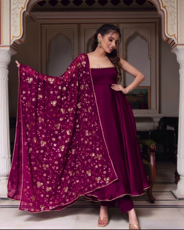 Gorgeous Purple Heavy Faux Georgette With Fully Flair Salwar Suit