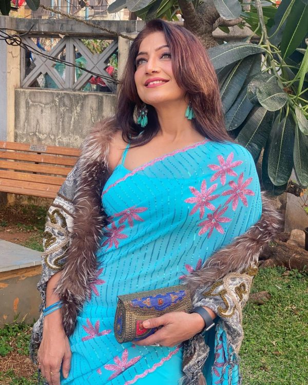 Grand Blue Color Georgette Embroidery Sequence Saree