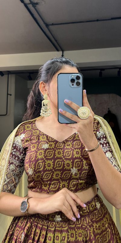 Grand Burgundy Color Chinon Digital Printed Embroidery Lehenga Choli