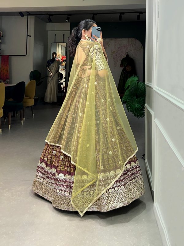 Grand Burgundy Color Chinon Digital Printed Embroidery Lehenga Choli