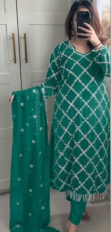 Grand Green Color Georgette Embroidered Hand Work Salwar Suit