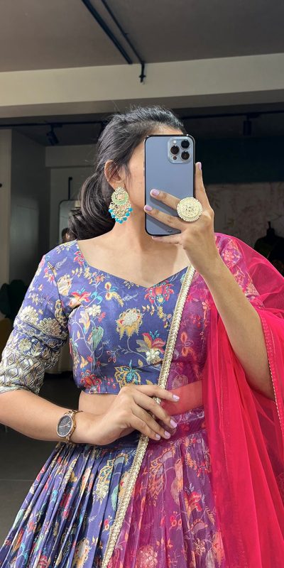 Grand Lavender Color Chinon Digital Printed Embroidery Lehenga Choli