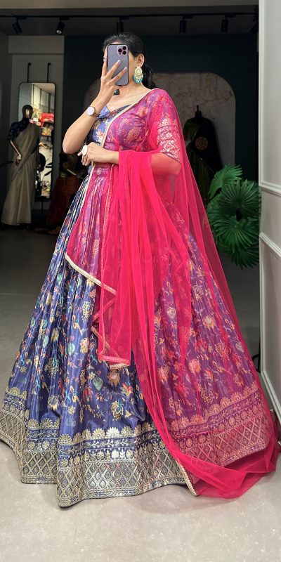 Grand Lavender Color Chinon Digital Printed Embroidery Lehenga Choli