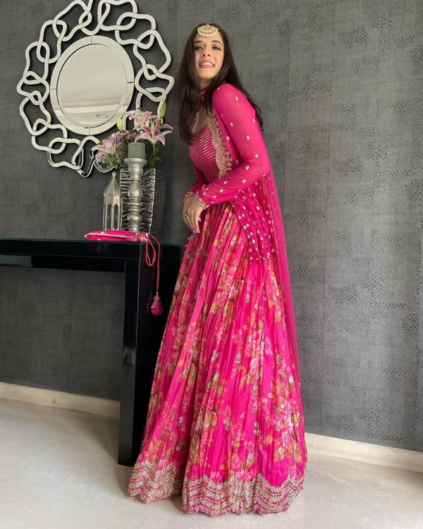 Grand Pink Color Georgette Silk Amazing Printed Lehenga Choli