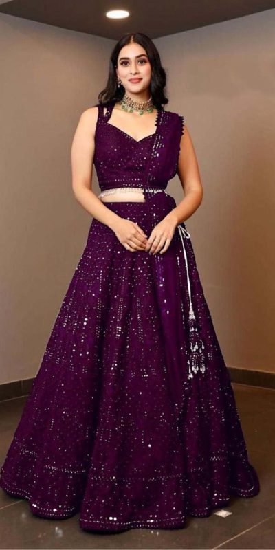 Luminous Purple Color Georgette Embroidery Work Lehenga Choli