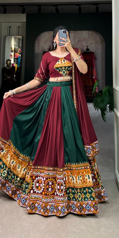Majestic Maroon Color Rayon Printed Silk Work Lehenga Choli