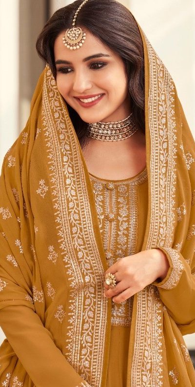 Majestic Mustard Color Georgette Embroidery Salwar Suit