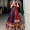 Navy Blue Rayon Printed Silk Work Lehenga Choli