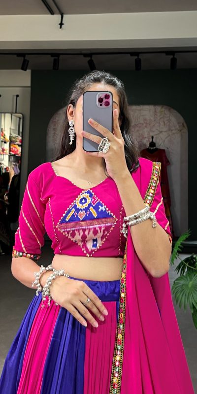 Majestic Royal Blue Color Rayon Printed Silk Work Lehenga Choli