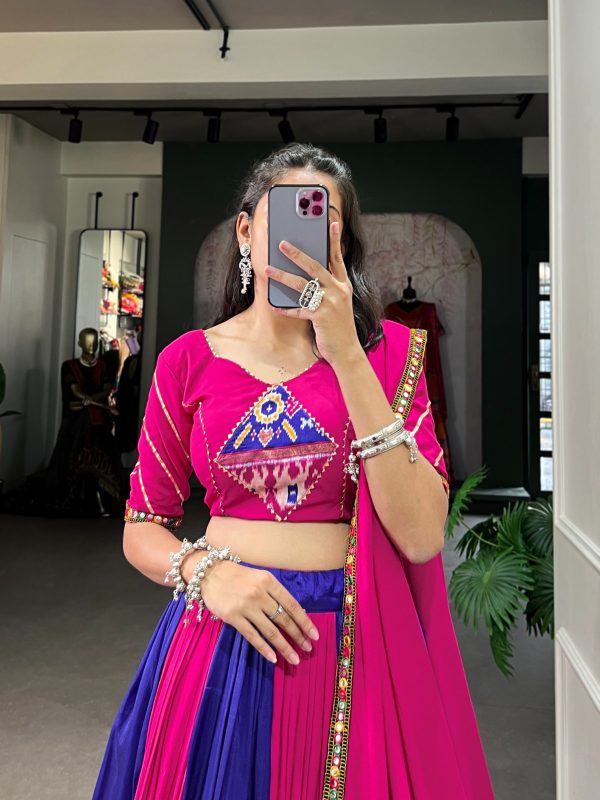 Majestic Royal Blue Color Rayon Printed Silk Work Lehenga Choli